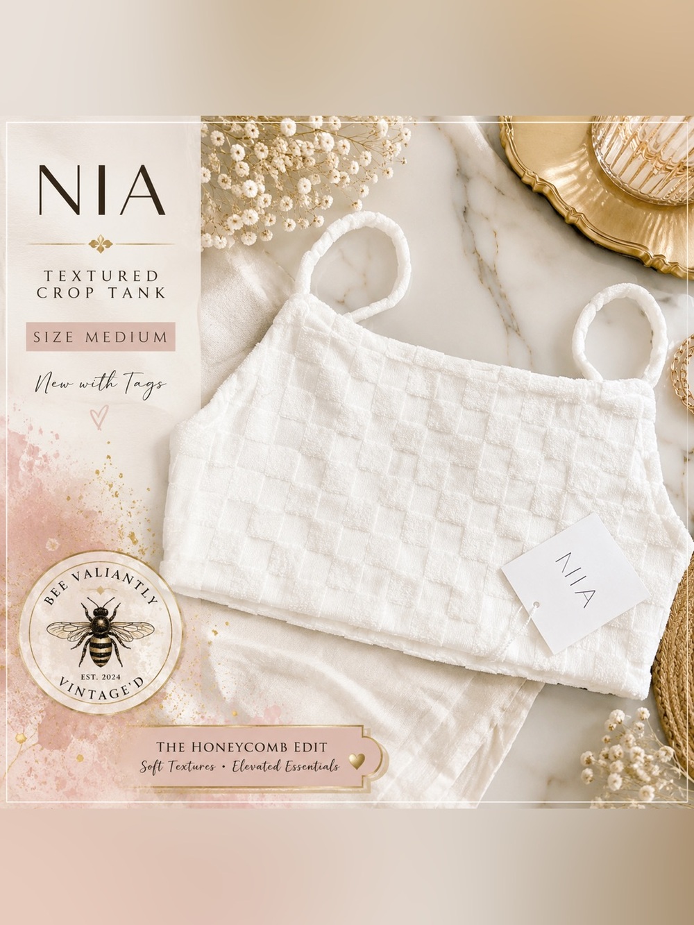 NIA White Textured Crop Tank - Women's